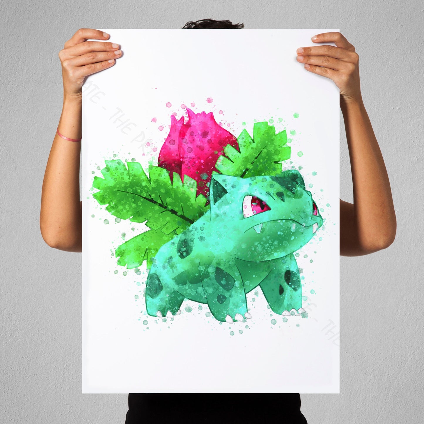 Pokemon 'IVYSAUR' Watercolour Splash Wall Art Print