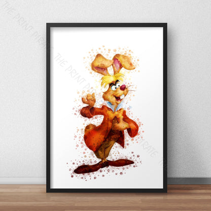 Disney 'THE MARCH HARE' Alice in Wonderland Watercolour Splash Wall Art Print