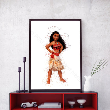 Disney 'MOANA' Princess Watercolour Splash Wall Art Print