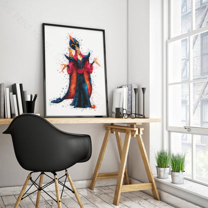 Disney 'JAFAR' Aladdin Villain Watercolour Splash Wall Art Print