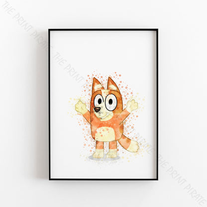 Bluey 'BINGO' character Watercolour Splash Wall Art Print