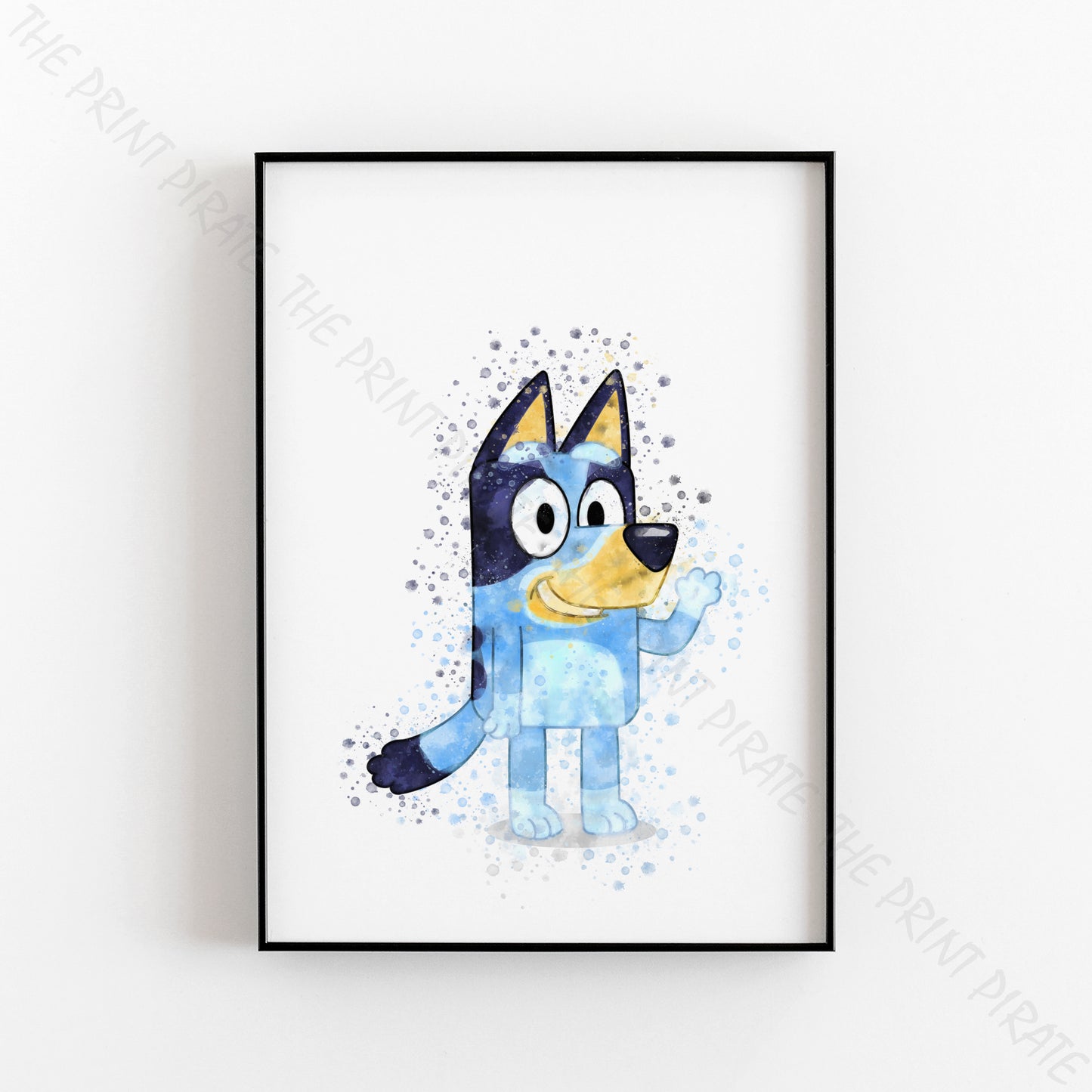 Bluey 'BLUEY' character Watercolour Splash Wall Art Print