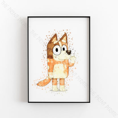 Bluey 'CHILLI' character Watercolour Splash Wall Art Print