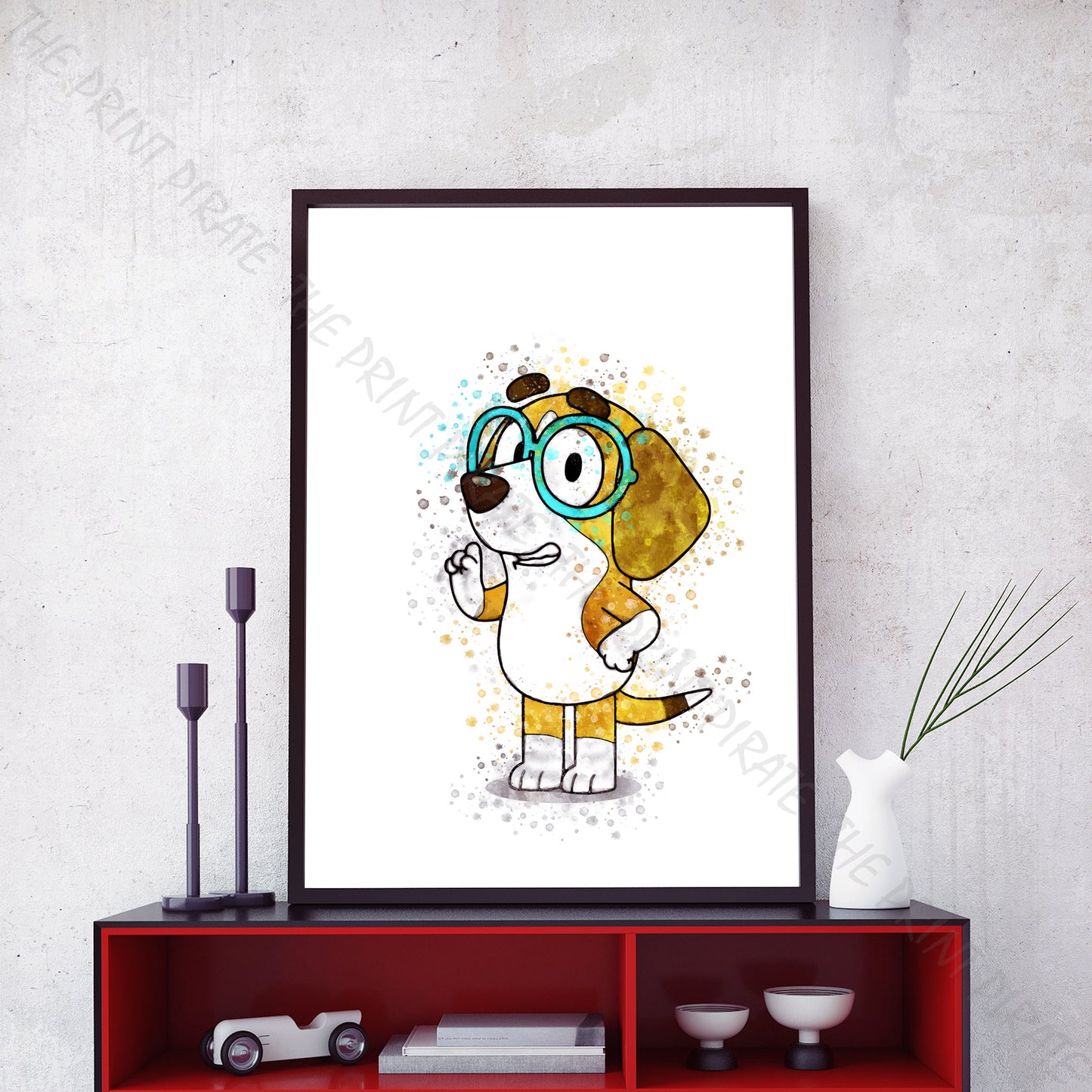 Bluey 'HONEY' character Watercolour Splash Wall Art Print