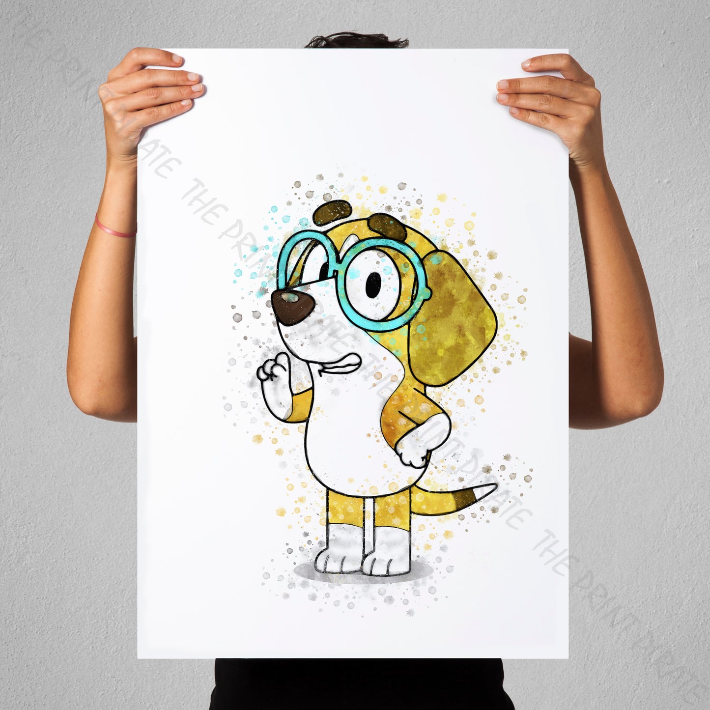 Bluey 'HONEY' character Watercolour Splash Wall Art Print