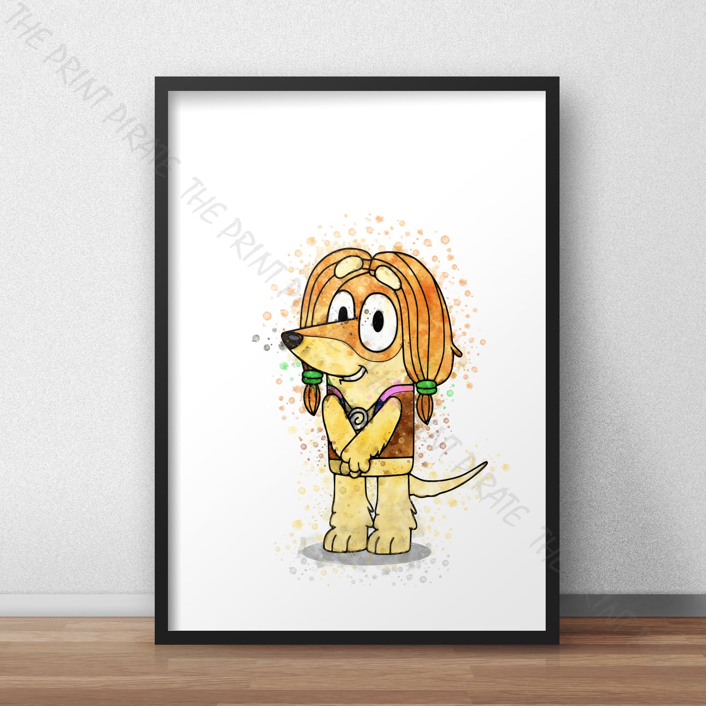 Bluey 'INDY' character Watercolour Splash Wall Art Print