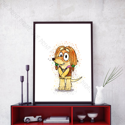 Bluey 'INDY' character Watercolour Splash Wall Art Print