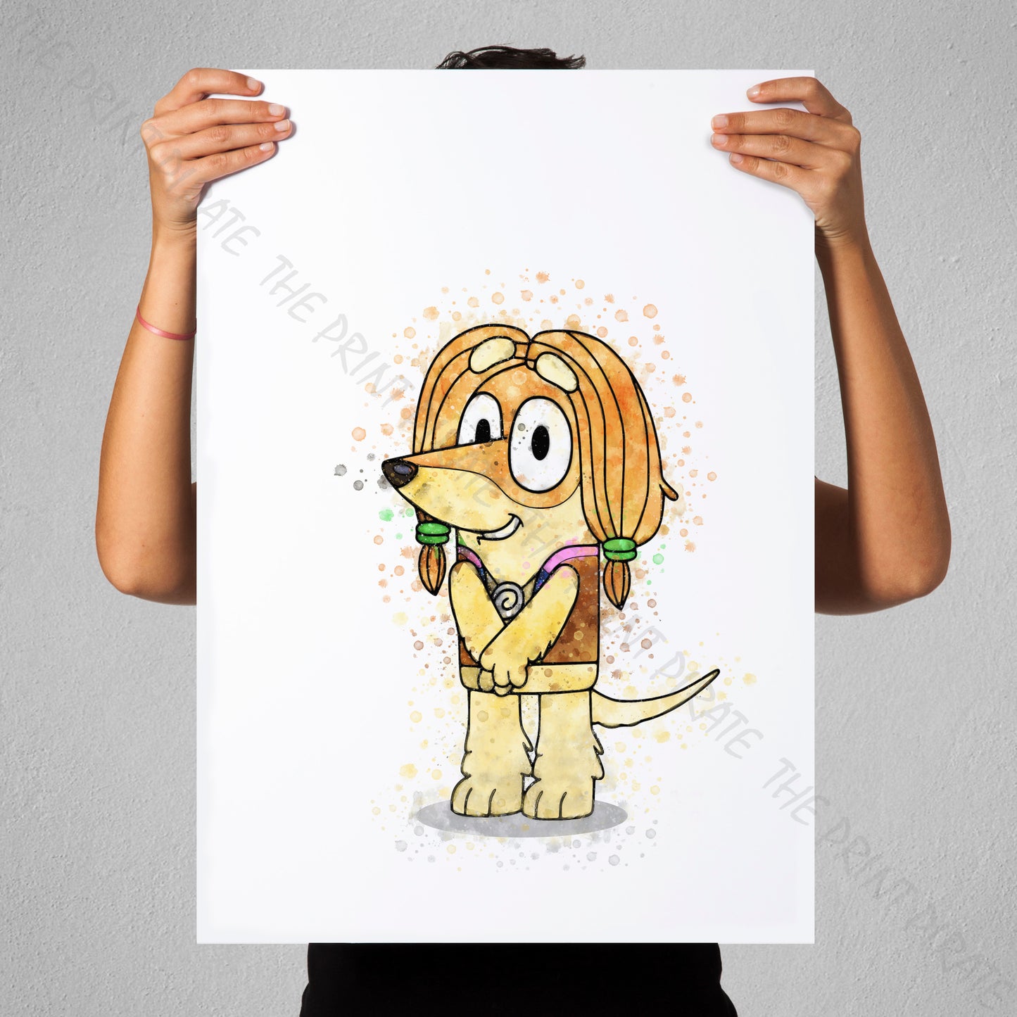 Bluey 'INDY' character Watercolour Splash Wall Art Print