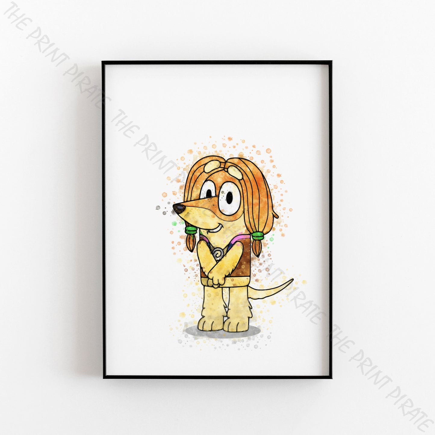 Bluey 'INDY' character Watercolour Splash Wall Art Print