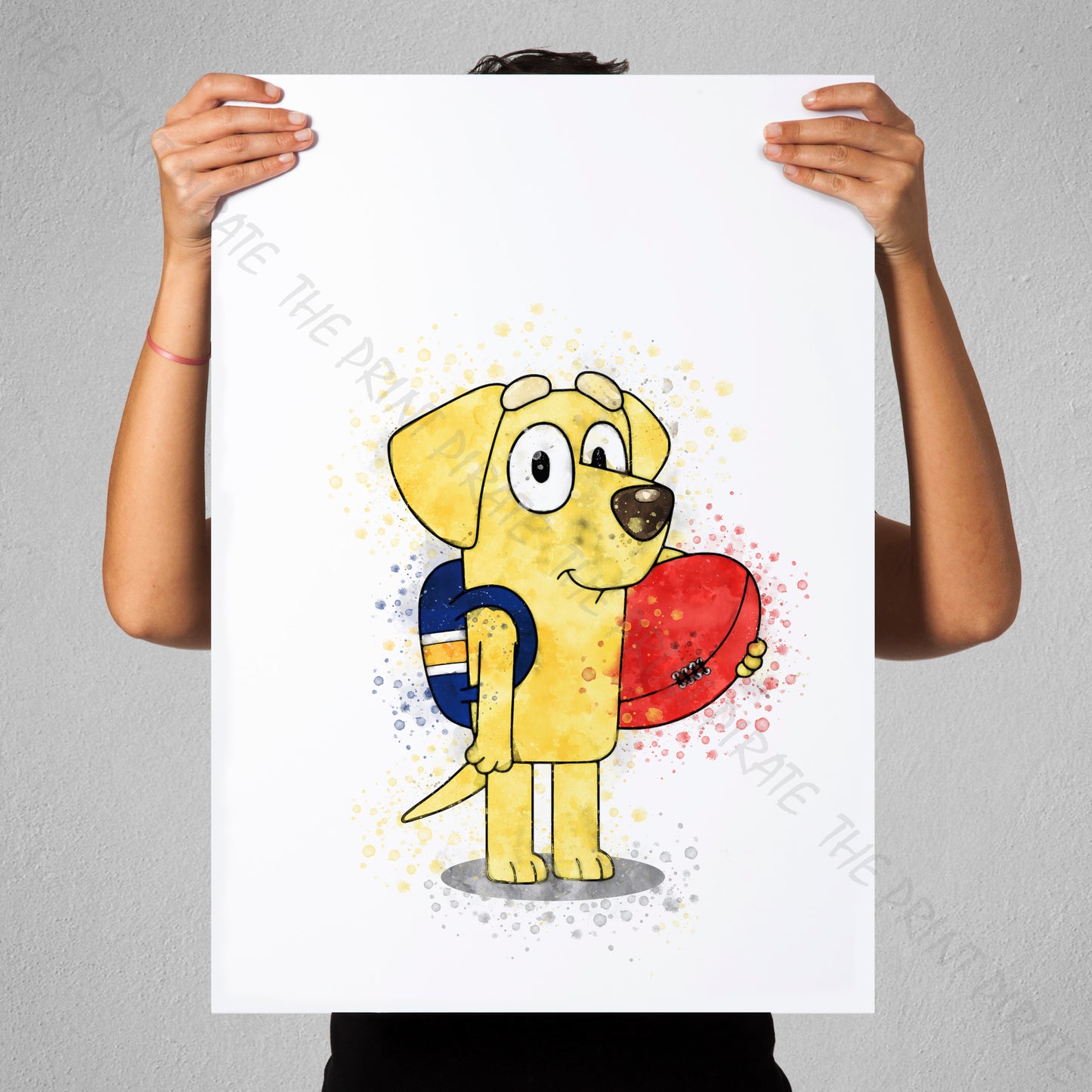 Bluey 'LUCKY' character Watercolour Splash Wall Art Print