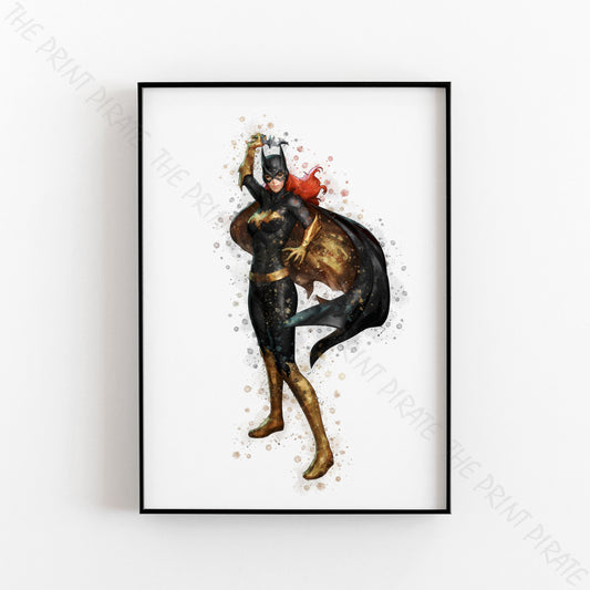 Superhero 'BATGIRL' DC Watercolour Splash Wall Art Print