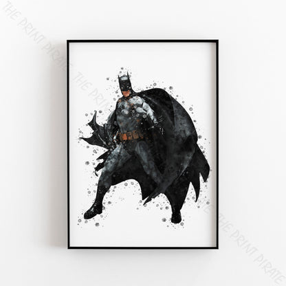 Superhero 'BATMAN' DC Watercolour Splash Wall Art Print