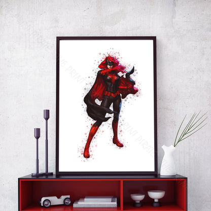 Superhero 'BATWOMAN' DC Watercolour Splash Wall Art Print