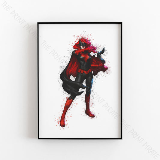 Superhero 'BATWOMAN' DC Watercolour Splash Wall Art Print