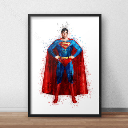 Superhero 'SUPERMAN' DC Watercolour Splash Wall Art Print