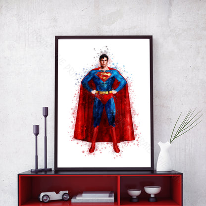 Superhero 'SUPERMAN' DC Watercolour Splash Wall Art Print