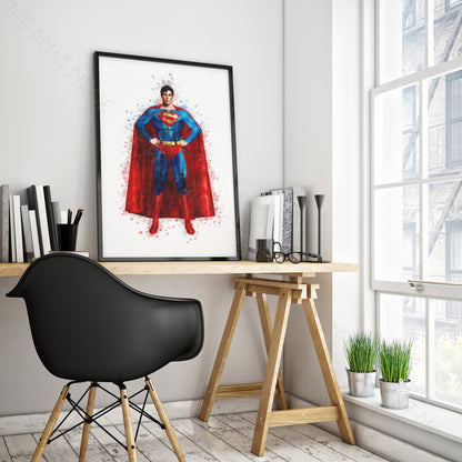 Superhero 'SUPERMAN' DC Watercolour Splash Wall Art Print