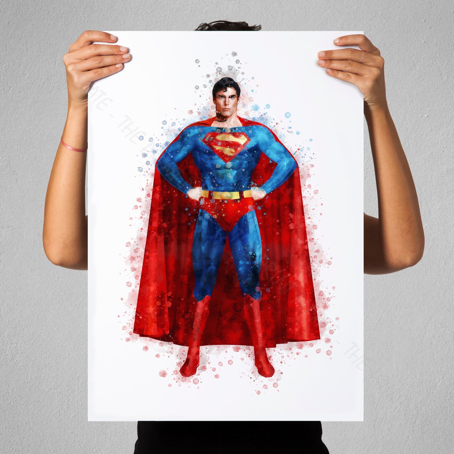 Superhero 'SUPERMAN' DC Watercolour Splash Wall Art Print