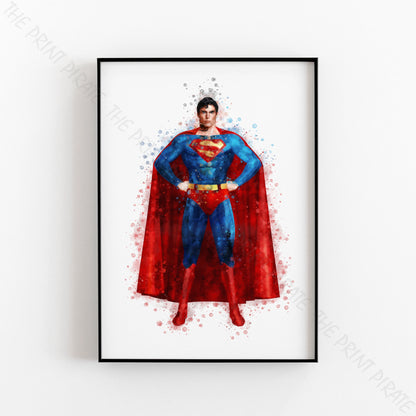 Superhero 'SUPERMAN' DC Watercolour Splash Wall Art Print