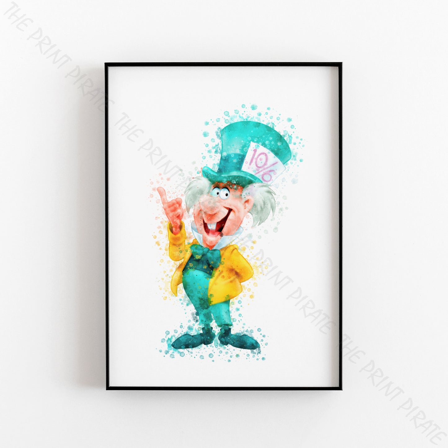 Disney 'THE MAD HATTER' Alice in Wonderland Watercolour Splash Wall Art Print