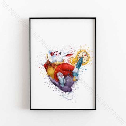 Disney 'THE WHITE RABBIT' Alice in Wonderland Watercolour Splash Wall Art Print