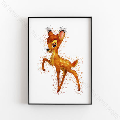 Disney 'BAMBI' Character Watercolour Splash Wall Art Print