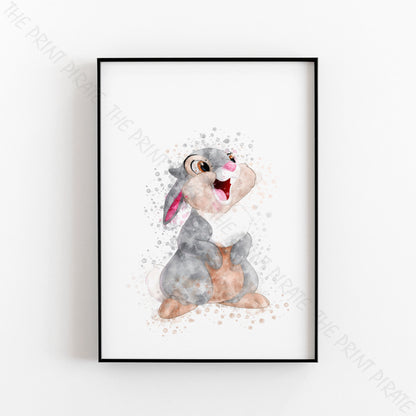 Disney 'THUMPER' Bambi Character Watercolour Splash Wall Art Print