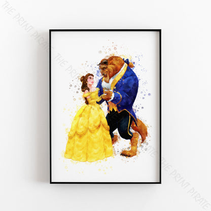 Disney 'BEAUTY AND THE BEAST' Watercolour Splash Wall Art Print