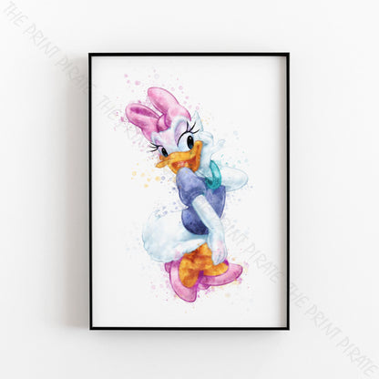 Disney 'DAISY DUCK' Character Print Watercolour Splash Wall Art Print