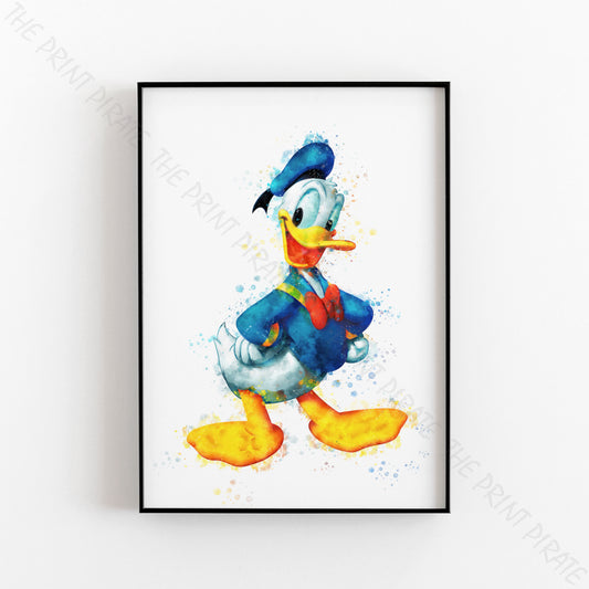 Disney 'DONALD DUCK' Character Watercolour Splash Wall Art Print