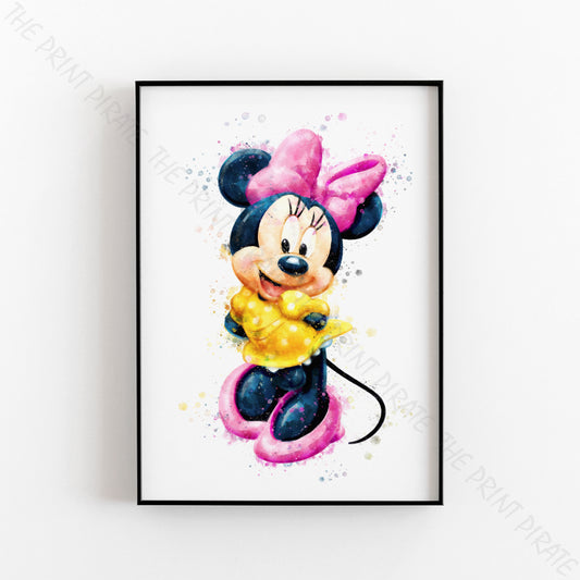 Disney 'MINNIE MOUSE' Character Watercolour Splash Wall Art Print