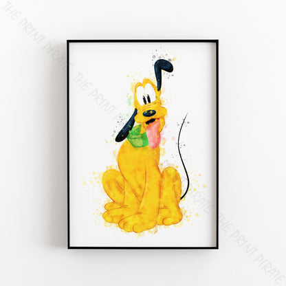 Disney 'PLUTO' Character Print Watercolour Splash Wall Art Print