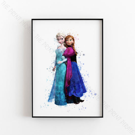 Disney 'ELSA and ANNA' Frozen Watercolour Splash Wall Art Print