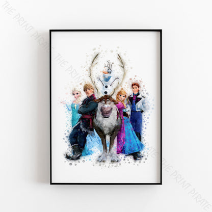 Disney 'FROZEN GROUP' Frozen Character Watercolour Splash Wall Art Print