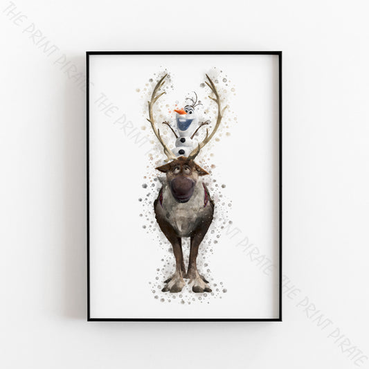 Disney 'SVEN AND OLAF' Frozen Watercolour Splash Wall Art Print