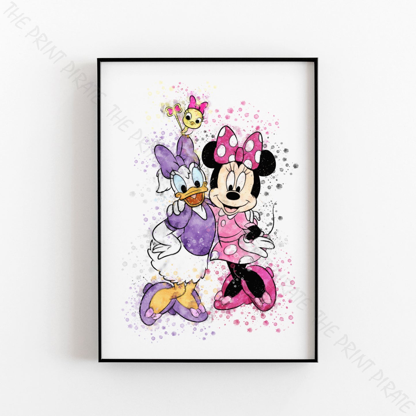 Disney 'MINNIE, DAISY AND CUCKOO' Characters Watercolour Splash Wall Art Print