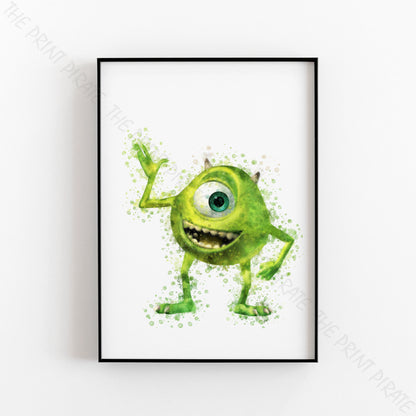 Disney Pixar 'MIKE WAZOWSKI' Monsters INC Watercolour Splash Wall Art Print