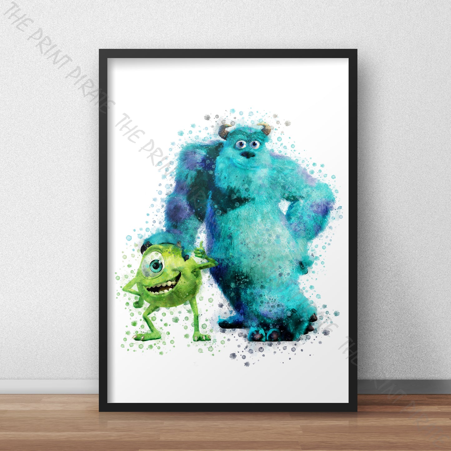 Disney Pixar 'MIKE AND SULLY' Monsters INC Watercolour Splash Wall Art Print