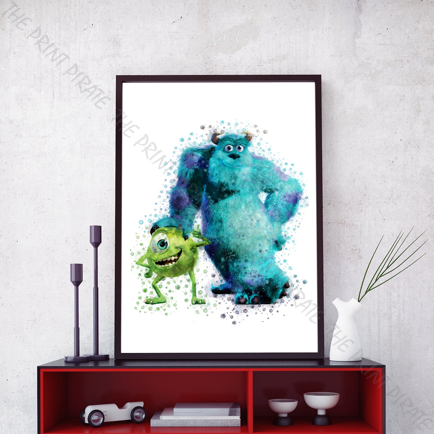 Disney Pixar 'MIKE AND SULLY' Monsters INC Watercolour Splash Wall Art Print