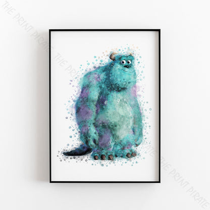 Disney Pixar 'SULLY' Monsters INC Watercolour Splash Wall Art Print