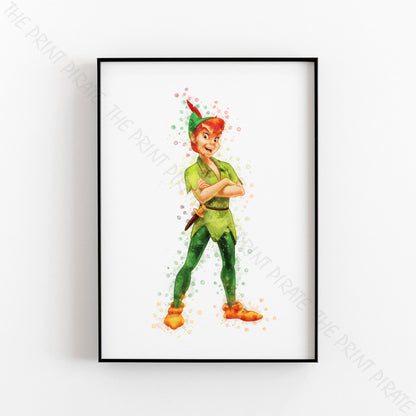 Disney 'PETER PAN' Character Watercolour Splash Wall Art Print