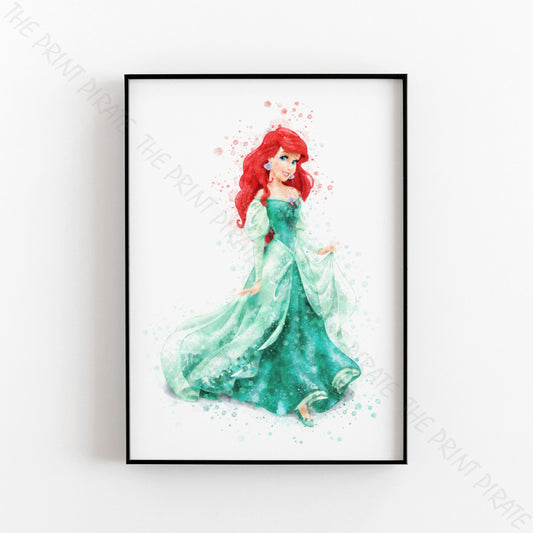 Disney 'ARIEL' Princess Watercolour Splash Wall Art Print