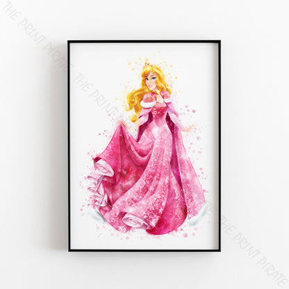 Disney 'AURORA' Princess Watercolour Splash Wall Art Print