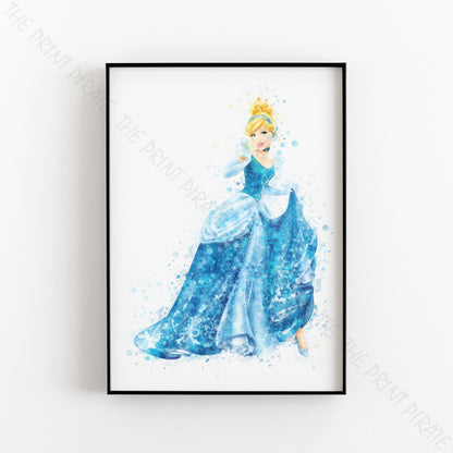 Disney 'CINDERELLA' Princess Watercolour Splash Wall Art Print