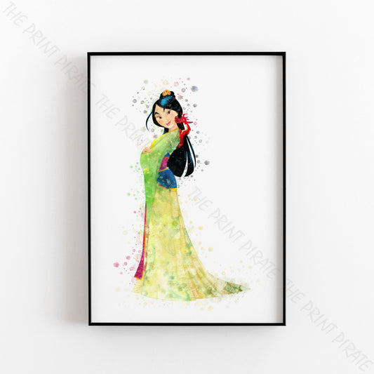 Disney 'MULAN' Princess Watercolour Splash Wall Art Print