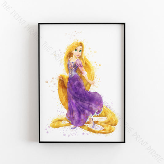 Disney 'RAPUNZEL' Princess Watercolour Splash Wall Art Print