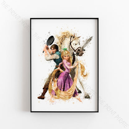 Disney 'TANGLED GROUP' Watercolour Splash Wall Art, Poster, kids room decor, Available in A5, A4, A3, A2