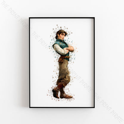 Disney 'FLYNN RIDER' Rapunzel, Tangled Print Watercolour Splash Wall Art Print