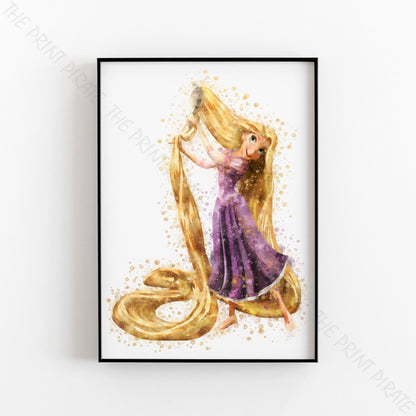 Disney 'RAPUNZEL LONG HAIR' Princess Watercolour Splash Art Print