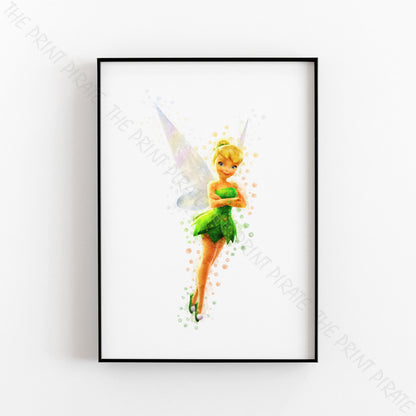 Disney 'TINKER BELL' Peter Pan Character Watercolour Splash Wall Art Print